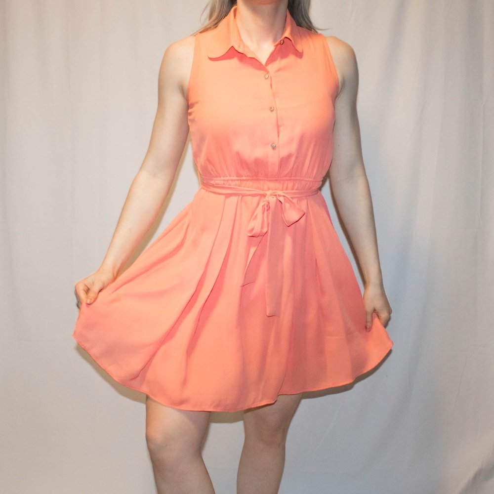 Coral Button Front Dress